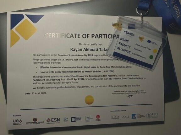 Certificado de participación en la ESA de Rayan Aknati - imatge 0